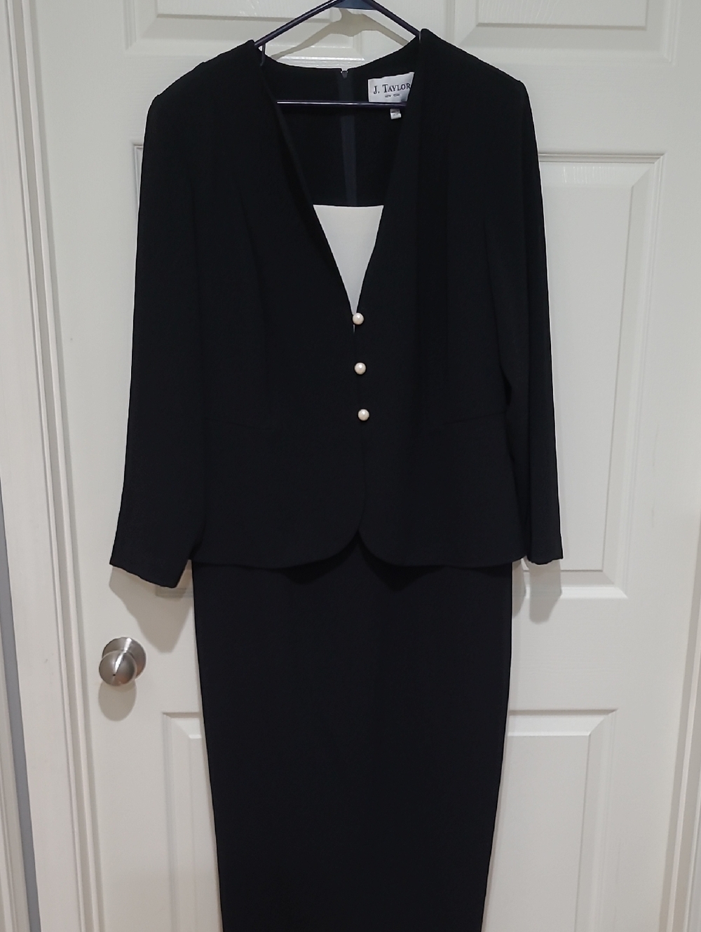 J. Taylor Black Two-Piece Skirt Suit with Pearl Buttons